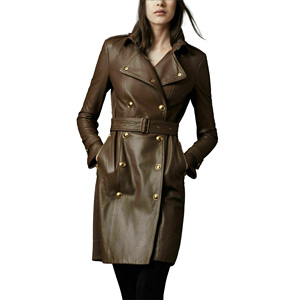 Manteau long en cuir véritable pour femme, taille adulte, design personnalisé de qualité supérieure, manteau trench, veste en cuir pour femme, marron - Product Image 2
