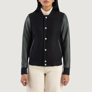 Men's Eco-friendly Breathable Knitted High Street <b>White</b> Black Solid Waterproof Vintage Winter Leather Varsity <b>Jacket</b> Woolen - Product Image 3