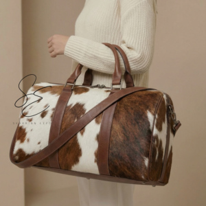 Vintage Cowhide Leather Duffel Bag Hair On Hide Large Capacity Weekender Travel Bag with Shoulder <b>Strap</b> for Men Women OEM - Product Image 1