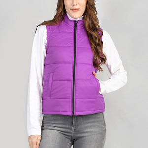 Chaleco Acolchado Morado para Mujer con Capucha, Cierre Frontal, Ropa Exterior Informal, Impermeable, Ecológico, Resistente al Viento, Relleno de Poliéster/Nylon - Product Image 1