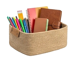 ตะกร้าเก็บของเชือกปอกระเจา ชุด 3 ใบ รูปทรงสี่เหลี่ยมผืนผ้า พร้อมหูหิ้วหนัง ตะกร้าสานรักษ์โลก สำหรับจัดระเบียบห้องน้ำ - Product Image 3