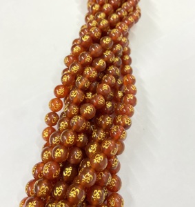 Rare Gems Factory <b>Red</b> Om Mani Round Stone <b>Beads</b> Strands 15.5" Third Party Certified From Rajasthan for Jewelry Making - Product Image 3