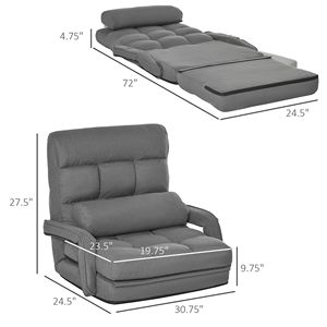Divano Letto Convertibile Grigio con Poltrona Reclinabile, Poltrona Singola Imbottita e Cuscino per Soggiorno o Camera da Letto - Product Image 3