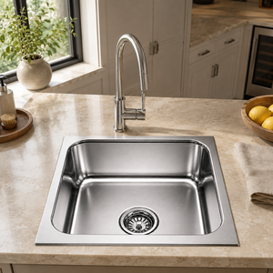 อ่างล้างจานสี่เหลี่ยมแบบฝังใต้เคาน์เตอร์ สแตนเลสสตีล ชามเดี่ยว ผิวขัดเงา - Product Image 6