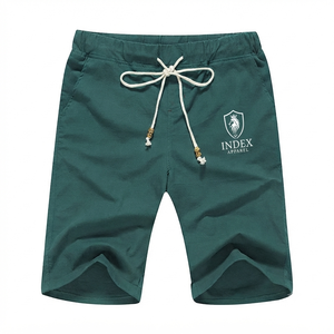 Shorts Bermuda Vintage Vert Uni en Coton pour Homme avec Cordon de Serrage et Poches, Style Décontracté, Coupe Mi-Haute - Product Image 1