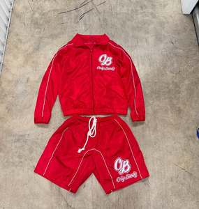 Vente en gros OEM de haute qualité hommes été Streetwear deux pièces ensemble nylon coupe-vent veste short logo brodé survêtement - Product Image 3