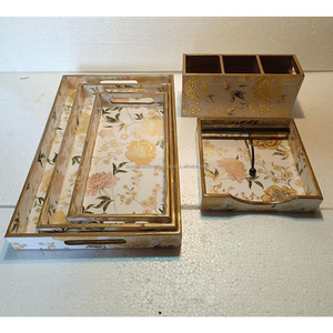 Ensemble de plateaux de service en bois multifonctionnels écologiques imprimés décoratifs - Product Image 3