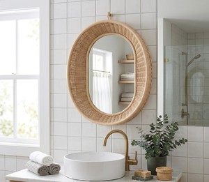 Boho Natural Oval Rattan Wall <b>Mirror</b> Handmade Woven Decorative Vanity <b>Mirror</b> for Bedroom Bathroom Home Decor Made in Vietnam - Product Image 4