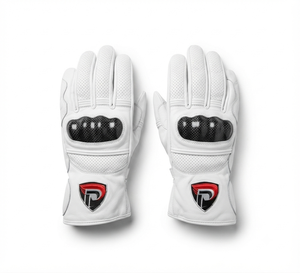 Gants de moto DUMELA INTERNATIONAL de haute qualité, vintage, en cuir véritable blanc, doublure en coton, pour l'extérieur, longueur jusqu'au coude - Product Image 1