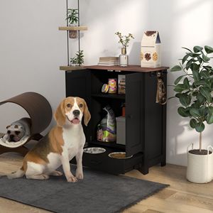 Stazione di Alimentazione Portatile per Animali Domestici, Mobile Nero Regolabile per Cibo per Cani con Ciotole Rialzate e Ganci per Cani di Taglia Media - Product Image 2