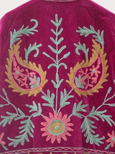 Hand Embroidered Floral <b>Velvet</b> Mandarin Collar Jacket Full Sleeve Plus Size Autumn Women's Regular Length Prairie Chic Style - Product Image 4