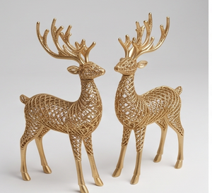 Premium Golden Metal Reindeer <b>Statues</b> Handmade Contemporary Animal Figures Set of 2 Tabletop Accessories - Product Image 4