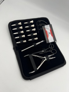 Kit professionnel d'outils pour extensions de cheveux en acier inoxydable, finition miroir argenté, petits kits de pose inclus, pinces, ciseaux, clips, boucles - Product Image 5