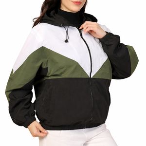 Chaqueta Cortavientos para Mujer con Panel en V, Capucha y Cierre Frontal, Ligera, Estilo Urbano, Ropa Deportiva Activa - Product Image 1