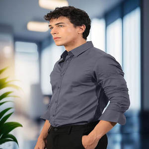 Vente en gros de chemises d'affaires formelles pour hommes personnalisées, manches longues solides pour polo, confortables, respirantes, en flanelle, anti-rides - Product Image 3