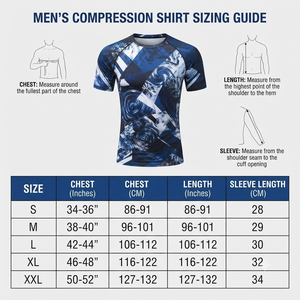 Chemise de compression à manches courtes pour homme, imprimé par sublimation, séchage rapide, spandex, polyester, motif bleu et blanc - Product Image 6
