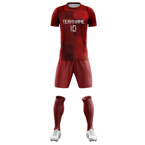 เสื้อฟุตบอลแบบกำหนดเองสำหรับผู้ชาย สีแดง แขนสั้น โพลีเอสเตอร์ 100% ระบายอากาศได้ดี ชุดทีมพร้อมหมายเลข 10 และพิมพ์ชื่อท้ายเสื้อ - Product Image 2
