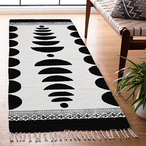 Hand Block Print Cotton Rug | Handmade Dhurrie Floor <b>Mat</b> | Wholesale Modern Eco-Friendly Non-Slip Flat Pile Rug | Living Room - Product Image 1