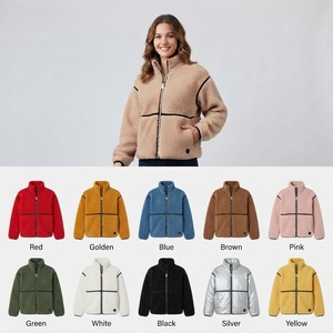 Chaqueta de forro polar con cremallera para hombre, cuello alto, estilo sherpa, con bloques de color, abrigo de invierno - Product Image 4