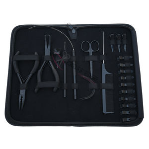 Kit d'outils pour extensions de cheveux noirs avec pince à micro-perles, pince à sertir, crochet à cheveux, peigne à queue à boucle de fil et étui en similicuir - Product Image 1
