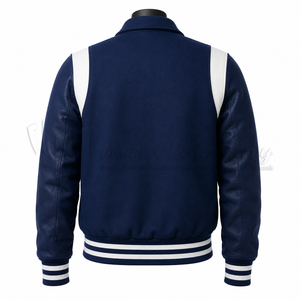 Chaqueta Letterman Azul, Cuerpo de Lana, Cuello Alto, Resistente al Viento, Transpirable, Ecológica, Unisex, Invierno, Proveedor de Logotipos Personalizados - Product Image 2