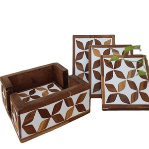 4-Piece Luxury Eco-Friendly Wood Resin Inlay Coaster Set High Quality <b>Square</b> Pads Light Weight <b>Table</b>/<b>Kitchen</b> Wholesale Carton - Product Image 2
