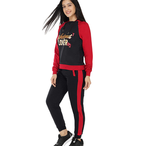 Ensemble de survêtement à capuche noir et rouge pour femme, imprimé pailleté, décontracté pour le week-end, sweat-shirt à manches longues avec poches latérales, tenue d'automne - Product Image 4