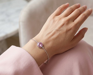 Bracelet chaîne en argent sterling 925 avec quartz rose naturel serti clos, fait main, minimaliste, pour femme, cadeau idéal pour mariage, anniversaire ou fête - Product Image 1