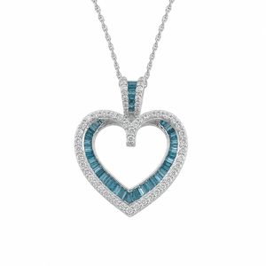 Jewelspaark Heart Pendant Necklace 1.69 Ct Round Baguette Cut Natural White Blue Diamond 925 Sterling Silver H-I Color Women's - Product Image 1