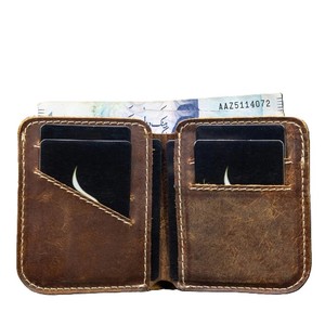 Vintage Distressed <b>Brown</b> Genuine Leather Bi Fold Card Holder <b>Wallet</b> With Contrast Stitching Slim Multi Pocket Men Cash Organizer - Product Image 5