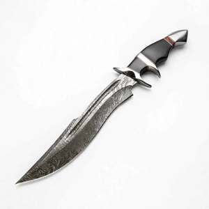 Couteau de préparation de cuisine artisanal en acier Damas avec sub-lame et manche en ébène, outil de présentation - Product Image 3