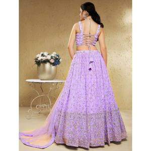 Spectacular Lavender Embroidered Georgette Bridesmaid <b>Lehenga</b> Choli - Product Image 3