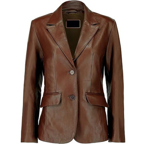 Wholesale High Quality Women's <b>Jackets</b> Brown <b>Leather</b> <b>Blazer</b> Women OEM Genuine <b>Leather</b> Casual Coat Long Sleeves Custom Logo Color - Product Image 1