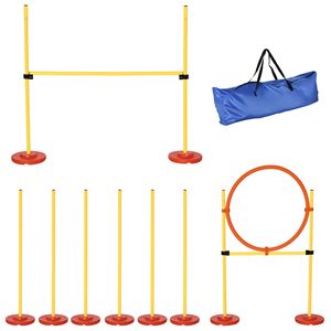 Set di Attrezzature Portatili per Addestramento Cani con 3 Ostacoli Regolabili, Include Pali per Agility e Anello per Salto in Altezza - Product Image 1