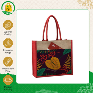 Nueva llegada: Bolsa de compras de yute ecológica con asa de cinta de algodón, cadenas con cremallera estilo bohemio y estampado personalizado. - Product Image 4
