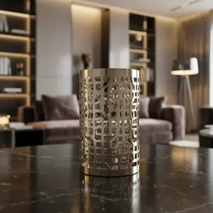 Linterna cilíndrica de metal con recortes geométricos, resistente al calor, decoración para el hogar - Product Image 5
