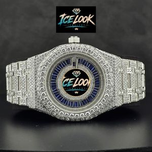 Reloj Mecánico Ice Look con Bisel de Diamantes, Reloj de Pulsera con Esfera Azul, Joyería de Lujo para Regalo - Product Image 1