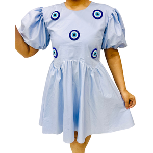 Vestidos de Verano 2026 para Mujer y Niña, con Cuello Camisero, Azules, de Manga Larga, Personalizados, con Volantes, Casuales, Transpirables, con Motivos Bordados a Mano - Product Image 5