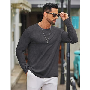 Men Long Sleeve Cotton T Shirt Casual Plain Crew Neck Tee Custom Printing Private Label Bulk Supplier - Product Image 4