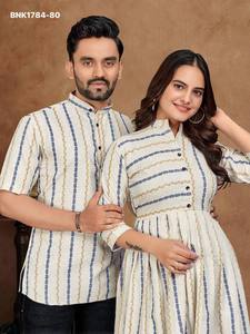Top Quality Cotton Jacquard with Stripe Print Man's Shirt Kurta & Female <b>Tunic</b> Couple Combo Collection Supplier from Surat - Product Image 5