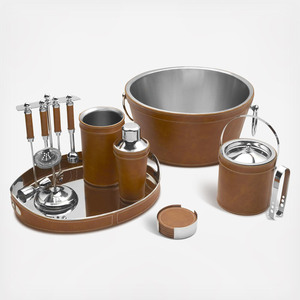 Luxury Brown Leather Stitched Double Wall Stainless Steel <b>Ice</b> Bucket Chrome Ring Handles Premium Party Matte Finish Beverage Tub - Product Image 4