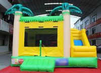 Structure de jeux gonflable combinée Palm Beach Moonwalk, circuit de course, château gonflable extérieur décoré, petite machine distributrice, carnaval