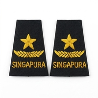 Epaulet Gaya Vintage Sepasang Desain Bintang Emas dan Cabang, Papan Bahu Seragam Hitam dengan Peniti Pengaman, Epaulet Kustom
