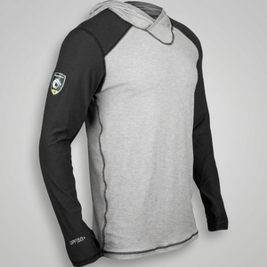 Men's Gray Black Long Sleeve Hooded Fishing Shirt UPF 50+ UV Protection Front Logo Pullover Closure 100% Polyester 3D Polos - Product Image 2