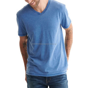 Vente en gros de t-shirts à col en V pour hommes, 57% polyester 43% coton, OEM, sérigraphie graphique, t-shirt Burnout personnalisé pour hommes - Product Image 4
