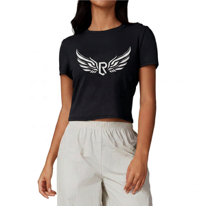 Camiseta de Yoga para Mujer, Cuello Redondo, Color Sólido, Manga Corta, Transpirable, de Algodón y Spandex, Holgada, de Secado Rápido, Ecológica, con Logotipo Frontal - Product Image 3