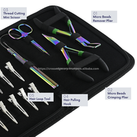 Kit d'outils pour extensions capillaires en acier inoxydable : Pince à micro-perles, Pince à sertir, Crochet de séparation, Aiguille à boucle, Aiguille à coudre 12