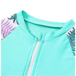 Girls One-Piece Swim Suit Long Sleeve Plant Print Zip Front Anti-Uv Spandex Polyester Regular Fit Round Neck - Product Image 3