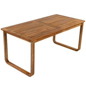 Ensemble de table à manger rectangulaire en teck à plateau lamellé avec 6 fauteuils à base de traîneau et coussins pour terrasse en bois - Product Image 6