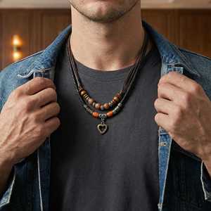 Soul Heart Stone Pearl Pendant Necklace-Multilayer Adjustable Rope for Men - Product Image 1